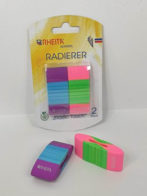 RHEITA Radierer "Elastic Touch" 2 Stück auf Blisterkarte, farblich sortiert, PVC-frei, 57 x 23 x 15mm