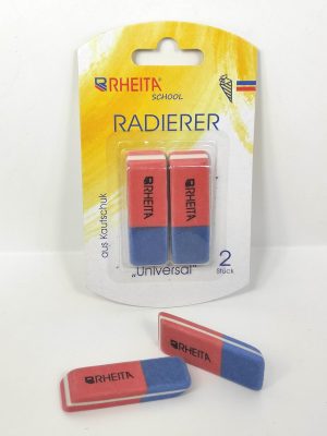 RHEITA Radierer rot/blau, 2 Stück auf Blisterkarte, 52 x 20 x 8 mm, Kautschuk