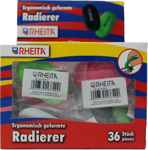 RHEITA ergonomische Radierer, PVC-frei, farblich sortiert, Displaybox