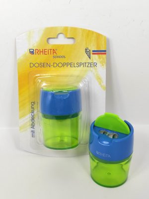 RHEITA Dosen-Doppelspitzer mit Abdeckung auf Blisterkarte, farblich sortiert, 61,5 x 46 x 46 mm