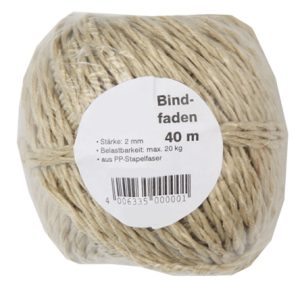 RHEITA Bindfaden 40 Meter mittelstark (2mm), natur, PP-Stapelfaser, Belastbarkeit 20 kg,