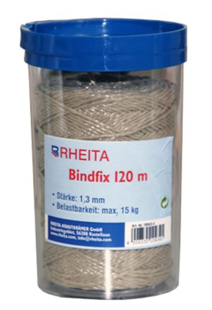 RHEITA Bindfix 120 Meter in Box mit Schneidefunktion fein (1,3mm), natur, PP-Stapelfaser, Belastbarkeit 15 kg
