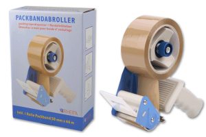 RHEITA Abroller für Packbänder inklusiv 1 Rolle Packband braun 50 mm x 66 Meter, Metall