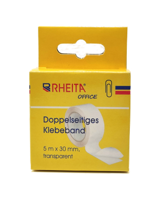 RHEITA Doppelseitiges Klebeband 5 m x 30 mm, in Pappschachel mit Eurolochung