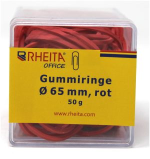 RHEITA Gummiringe, rot, 65 mm Durchmesser, 50 g in Klarsichtbox