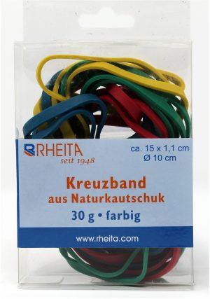 RHEITA Kreuzband aus Naturkautschuk, farblich sortiert, 30 g im Polybeutel, 15 x 1,1 cm, Durchmesser 10 cm