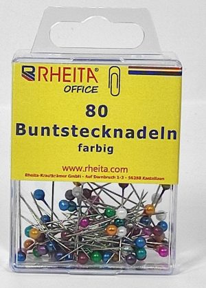 RHEITA Bundstecknadeln, farblich sortiert, 80 Stück in Klarsichtbox