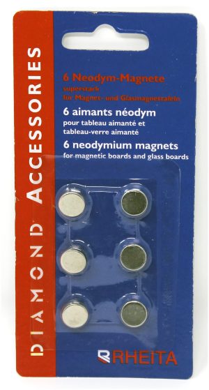 RHEITA Magnete-Neodym N42 für Glas-Magnettafel 10 mm rund, silber, Tragfähigkeit 3 kg, 6 Stück auf Blisterkarte