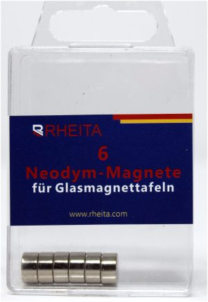RHEITA Magnete-Neodym N42 für Glas-Magnettafel 10 mm rund, silber, Tragfähigkeit 3 kg, 6 Stück in Klarsichtbox