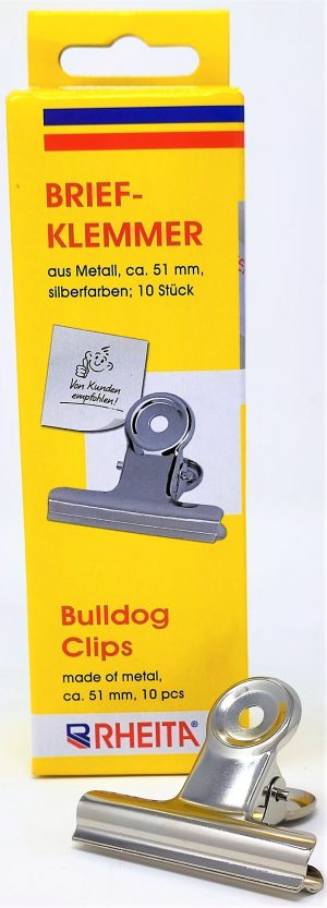 RHEITA Briefklemmer aus Metall, ca. 51 x 10,7 mm, silber, 10 Stück in Hängeschachtel