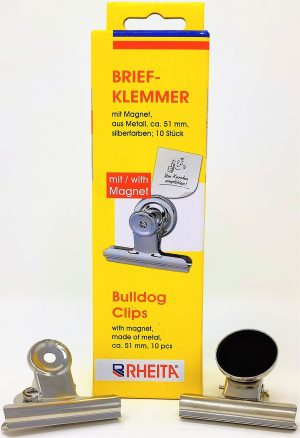 RHEITA Briefklemmer aus Metall mit Magnet, ca. 51 x 10,7 mm, silber, 10 Stück in Hängeschachtel