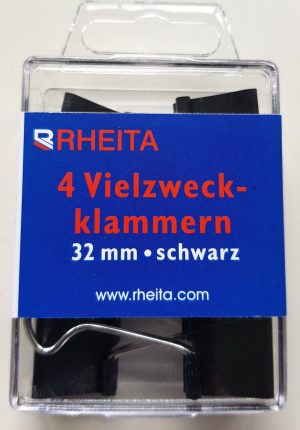 RHEITA Foldback-Klammern 32 mm, schwarz, 4 Stück in Klarsichtbox