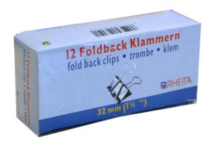 RHEITA Foldback-Klammern 32 mm, schwarz, 12 Stück in Pappschachtel