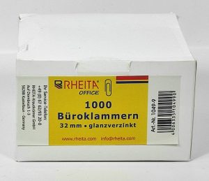 RHEITA Büroklammern 32 mm, vernickelt, 1000 Stück in Box