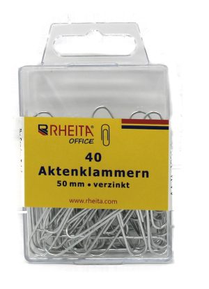 RHEITA Aktenklammern 50 mm, vernickelt, 40 Stück in Klarsichtbox