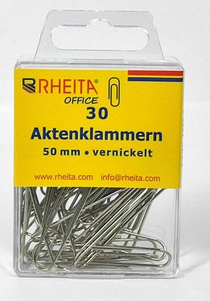 RHEITA Aktenklammern 50 mm, vernickelt, 30 Stück in Klarsichtbox