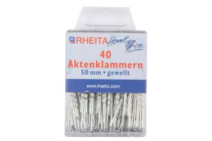 RHEITA Aktenklammern gewellt 50 mm, silberfarben, 40 Stück in Klarsichtbox