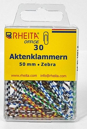 RHEITA Aktenklammern 50 mm, "Zebra" Design, 30 Stück in in Klarsichtbox