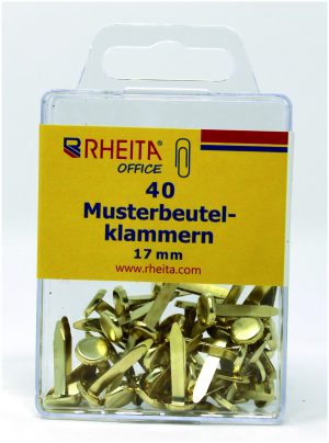RHEITA Musterbeutelklammern 17 mm, messing, 40 Stück in Klarsichtbox