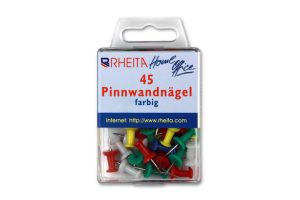RHEITA Pinnwandnägel, farblich sortiert, 45 Stück in Klarsichtbox