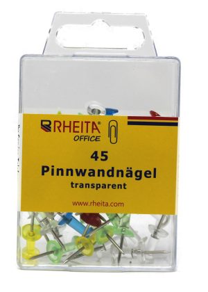 RHEITA Pinnwandnägel,transparent, 45 Stück in Klarsichtbox