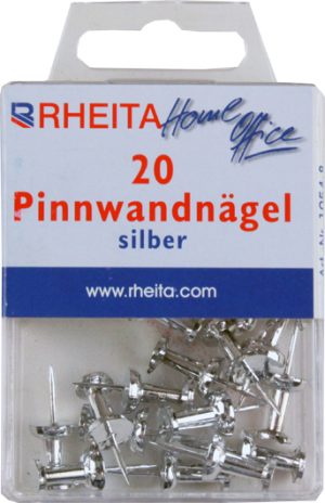 RHEITA Pinnwandnägel, silber, 20 Stück in Klarsichtbox