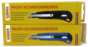 RHEITA Cutter 18mm, Sicherheitsschloß und Metallschiene für eine sichere Klingenführung, in Pappschachtel, farblich sortiert