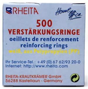 RHEITA Lochverstärkungsringe, selbstklebend, 500 Stück in Dispenser