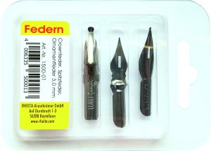 RHEITA Federnset 3mm, Crown- Spitz- Ornamentfeder,3 Stück in Klarsichtbox