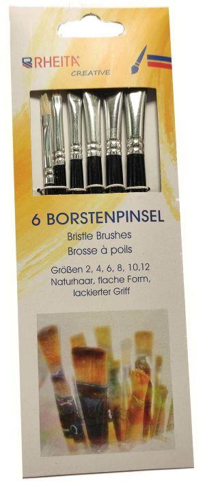 RHEITA Borstenpinsel-Set 6-teilig Größen 2-4-6-8-10-12,schwarz, flache Form aus Naturhaar in Pappschachtel