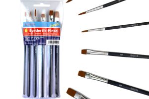RHEITA Synthetikpinsel-Set 6-teilig Größe 2-4-6 in flach, Größe 6-8-10 in rund, blau, in Klarsichtetui
