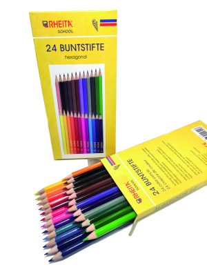 RHEITA Buntstifte, lackiert in Stiftfarbe, Mine 3mm, hexagonal, 24 Stück im Pappetui