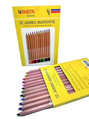 RHEITA Jumbo-Buntstifte, naturbelassen, Mine 6mm, hexagonal, 12 Stück in Pappetui