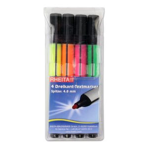 RHEITA Textmarker triagonal mit schräger Spitze (4.0 mm), 4 verschiedene Farben, im Etui