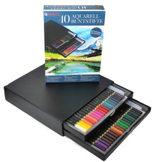 RHEITA 40 Aquarell-Buntstifte in Schubladen-Box inklusive 2 Pinselstifte