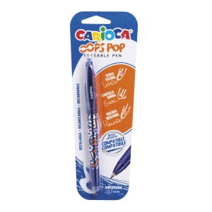 CARIOCA Oops Pop radierbarer Tintenroller, 1 Blister blau, 0,7mm Spitze