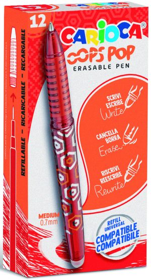 CARIOCA Oops Pop radierbarer Tintenroller, 12 Stück rot, 0,7mm Spitze