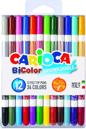CARIOCA Bi-Color Fasermaler 12 Stück, 4,7mm Spitze, 2 Farben pro Stift