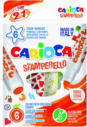 CARIOCA Stemperello Fasermaler 6 Stück, 7mm Spitze und Stempel in gleicher Farbe