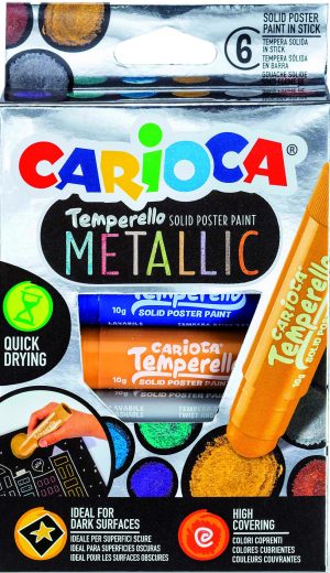 CARIOCA Temperello Metallic Öl-Kreiden 6 Stück, speziell für schwarze Untergründe, lösungsmittelfrei