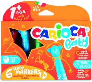 CARIOCA Baby Teddy Fasermaler, 6 Stück ab 12 Monate, auswaschbar, dermatologisch getestet