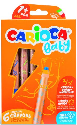 CARIOCA Baby 3in1 Wachsmaler, 6 Stück ab 12 Monate, inkl, Spitzer