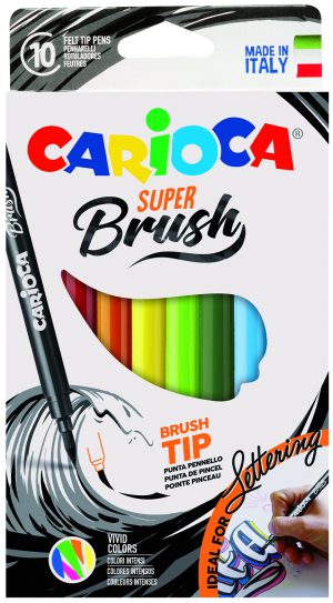 CARIOCA Super Brush Fasermaler 10 Stück, feiner Pinsel-Spitze