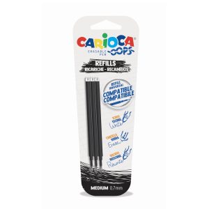 CARIOCA Oops Refill radierbarer Ersatzminen für Tintenroller, 3er Blister schwarz, 0,7mm Spitze