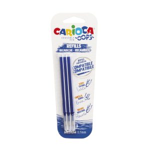 CARIOCA Oops Refill radierbarer Ersatzminen für Tintenroller, 3er Blister blau, 0,7mm Spitze