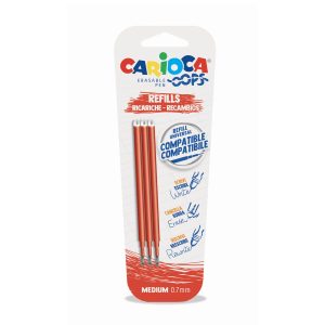 CARIOCA Oops Refill radierbarer Ersatzminen für Tintenroller, 3er Blister rot, 0,7mm Spitze