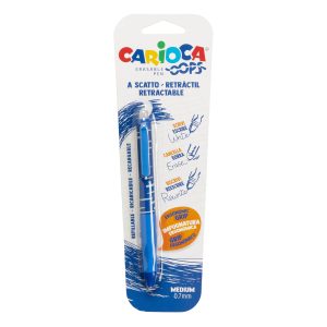 CARIOCA Oops Klick radierbarer Tintenroller, 1 Blister blau, 0,7mm Spitze