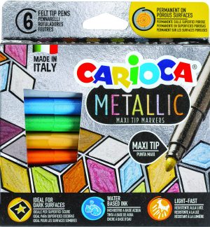 CARIOCA Metallic Fasermaler 6 Stück, Tinte auf Wasserbasis, lichtecht, recycelter Kunststoff