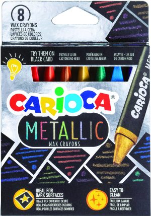 CARIOCA Metallic Wachsmaler, 8 Farben, spezielle für schwarze Untergründe