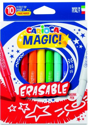 CARIOCA Magic Erasable Fasermaler 9 Farben + 1 Magic Marker, Tinte löschbar, 6 mm Mine